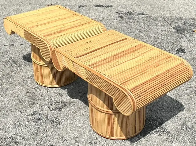 Vintage Coastal Pencil Reed Column Side Tables - A Pair — additional photo 3
