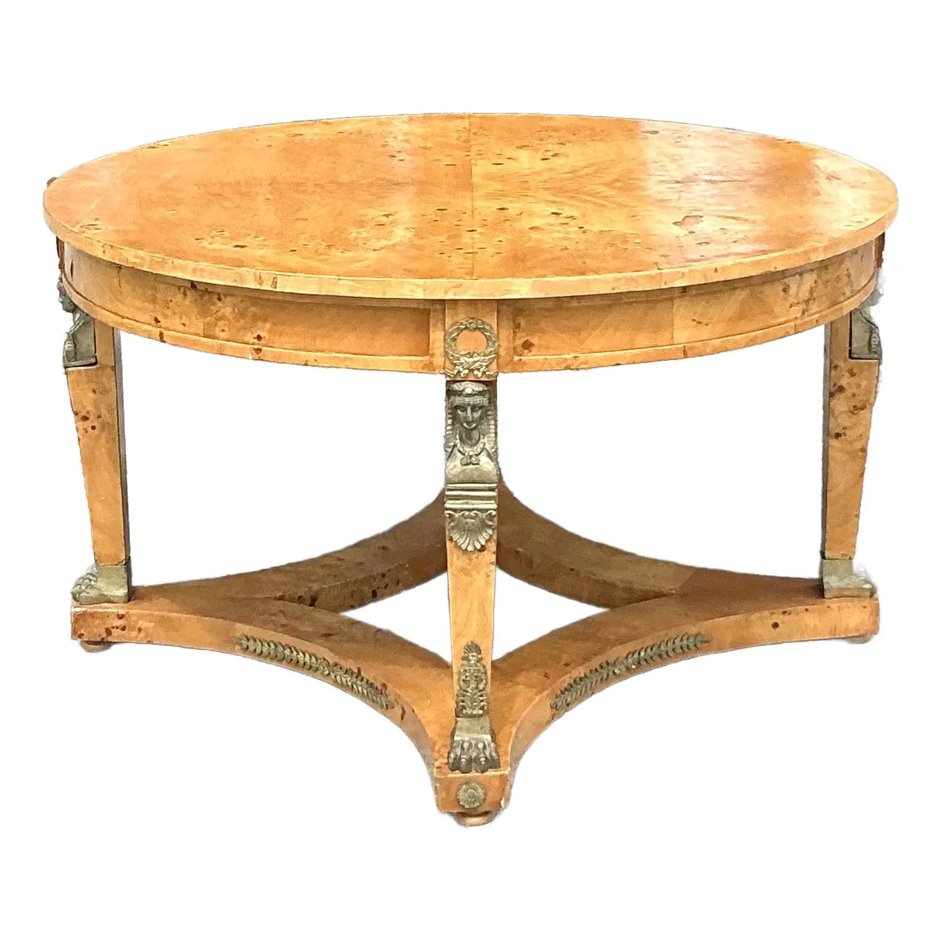 Vintage Neoclassical Burl and Ormolu Center Hall Table — additional photo 7