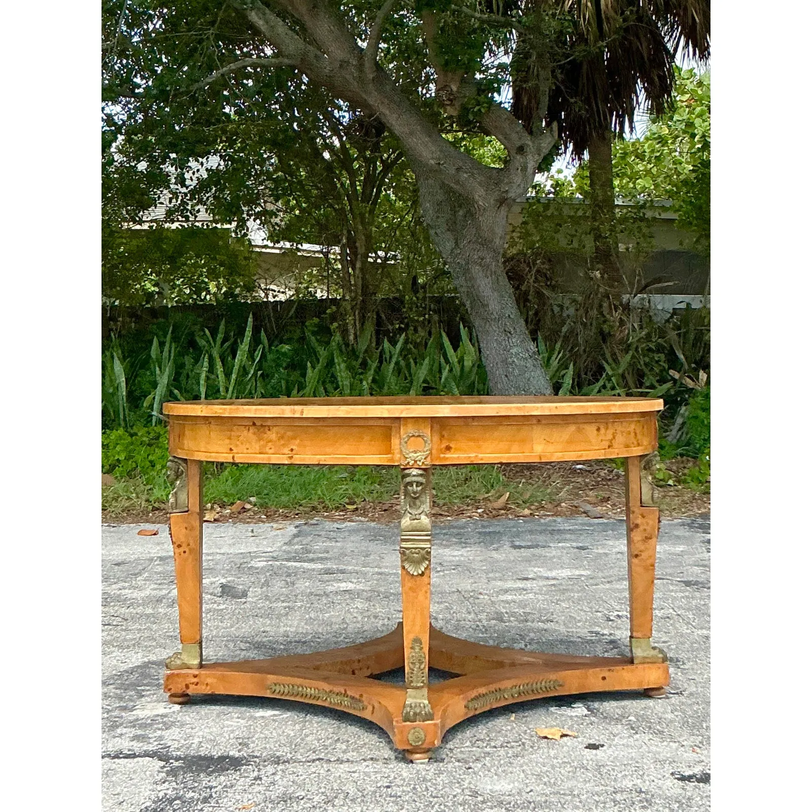 Vintage Neoclassical Burl and Ormolu Center Hall Table