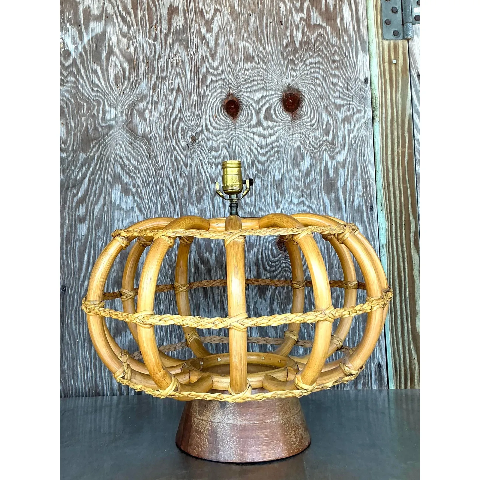 Vintage Coastal Bent Rattan Lamp — additional photo 3