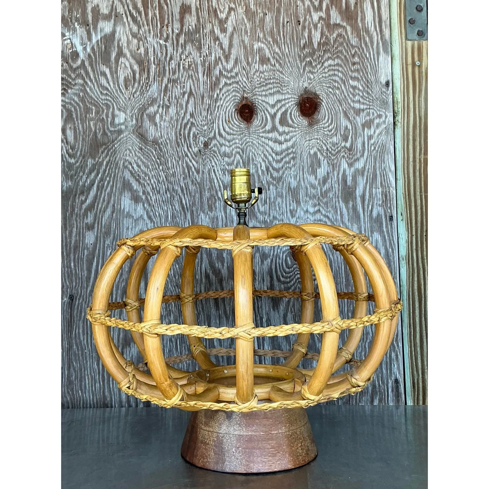 Vintage Coastal Bent Rattan Lamp — additional photo 4