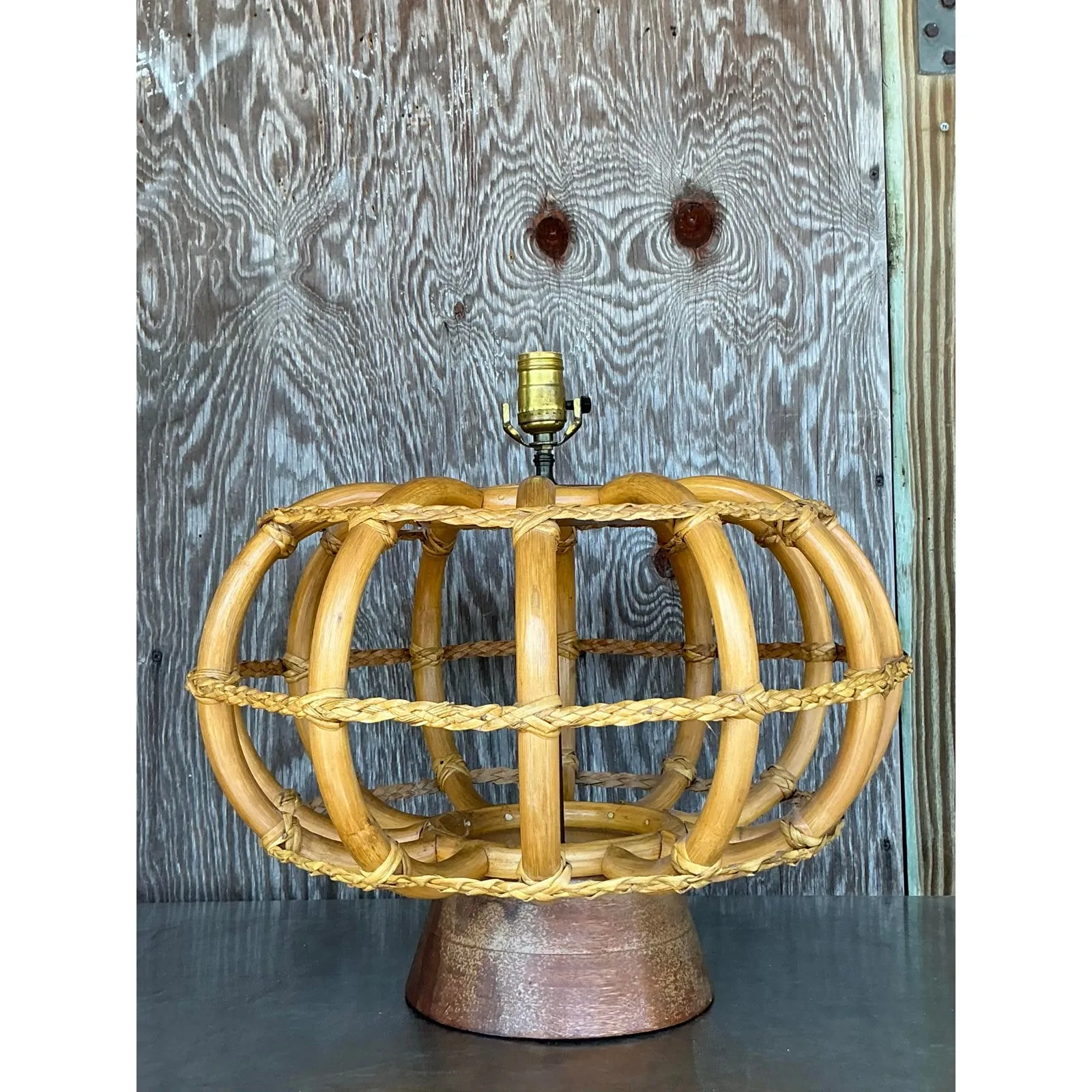 Vintage Coastal Bent Rattan Lamp — additional photo 5