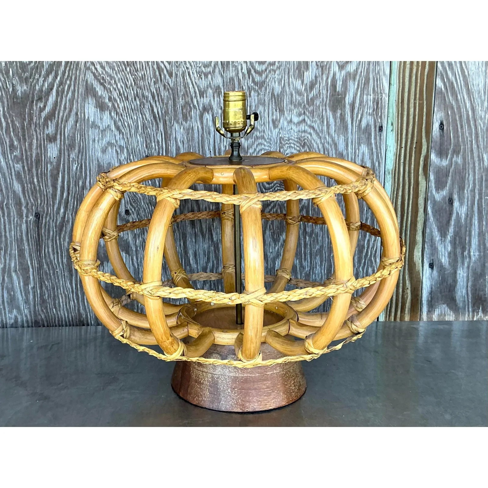 Vintage Coastal Bent Rattan Lamp — additional photo 6
