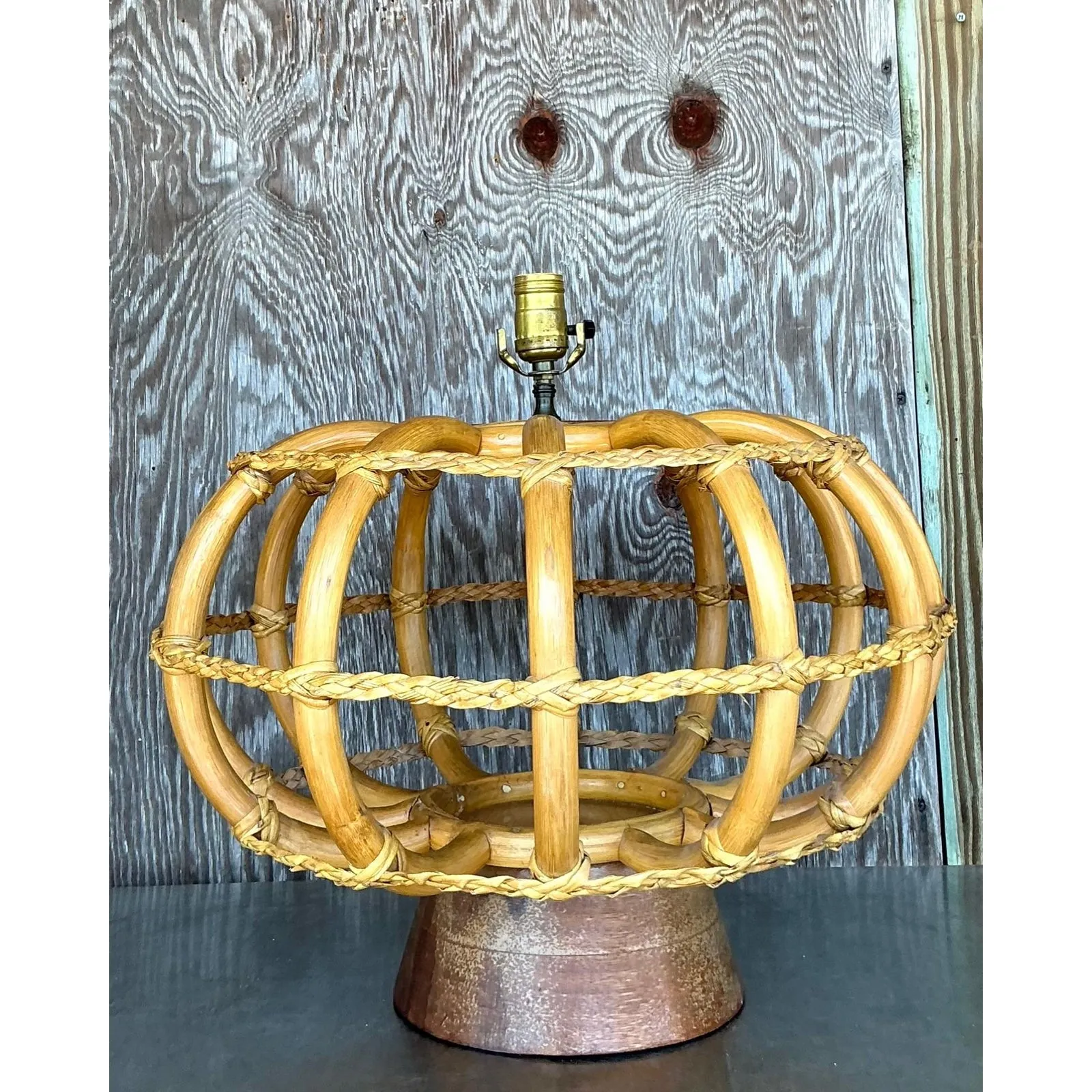 Vintage Coastal Bent Rattan Lamp — additional photo 7