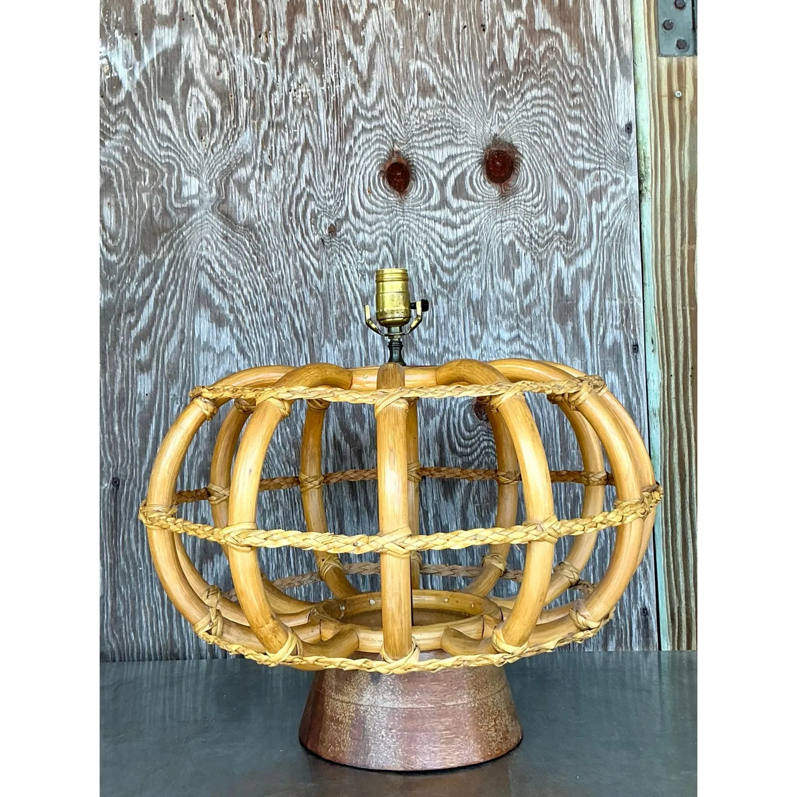 Vintage Coastal Bent Rattan Lamp — additional photo 8