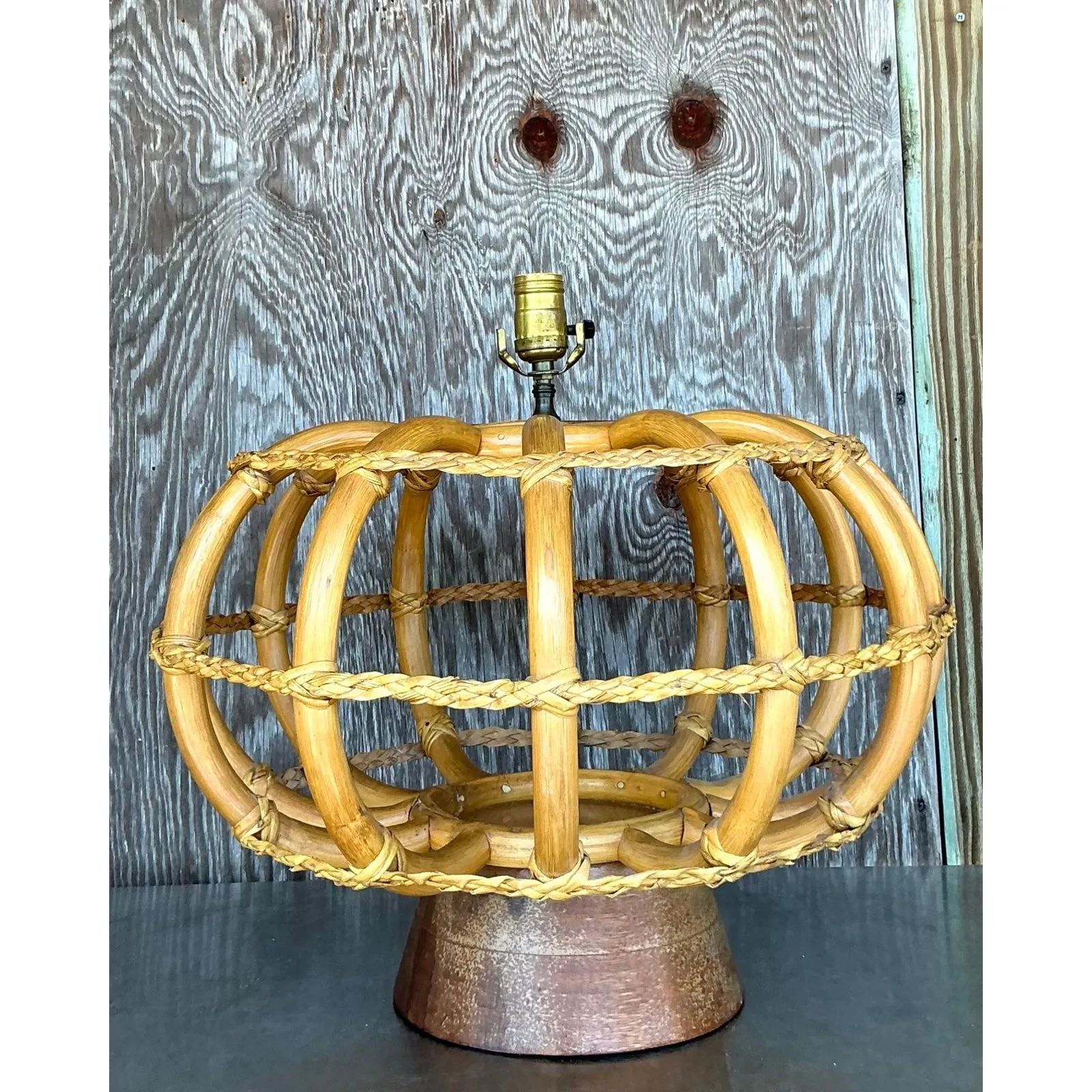 Vintage Coastal Bent Rattan Lamp — additional photo 2