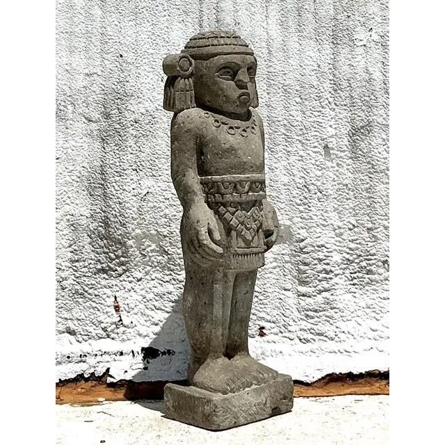 Vintage Boho Monumental Mayan Carved Stone Sculpture of Man — additional photo 5