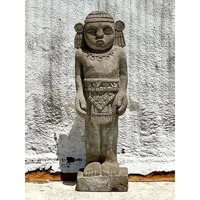 Vintage Boho Monumental Mayan Carved Stone Sculpture of Man — additional photo 6