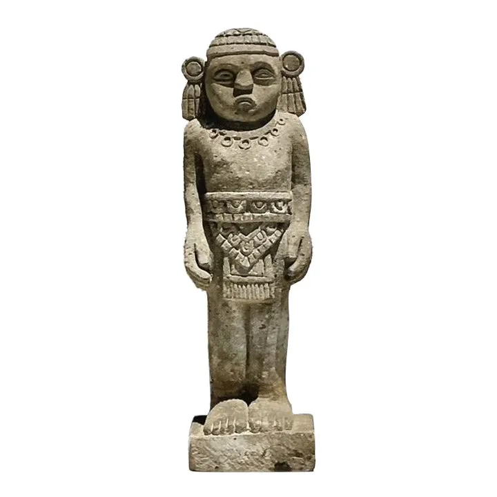 Vintage Boho Monumental Mayan Carved Stone Sculpture of Man — additional photo 1
