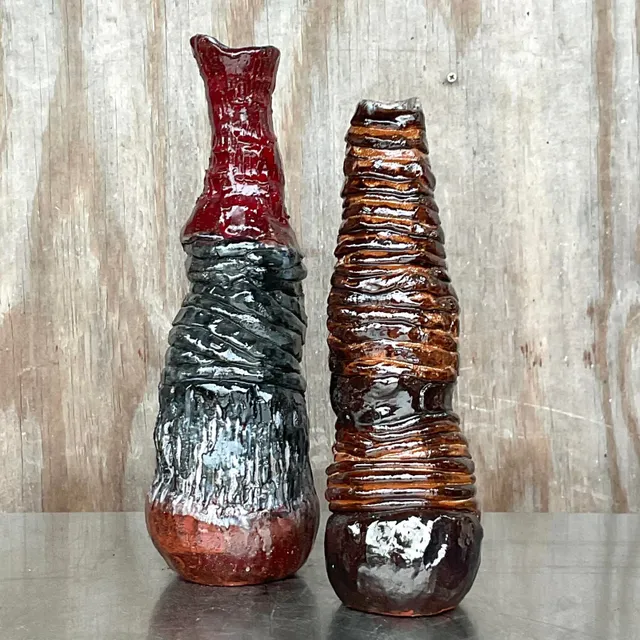 Vintage Boho Signed Hand Made Studio Pottery Vases - a Pair — additional photo 1