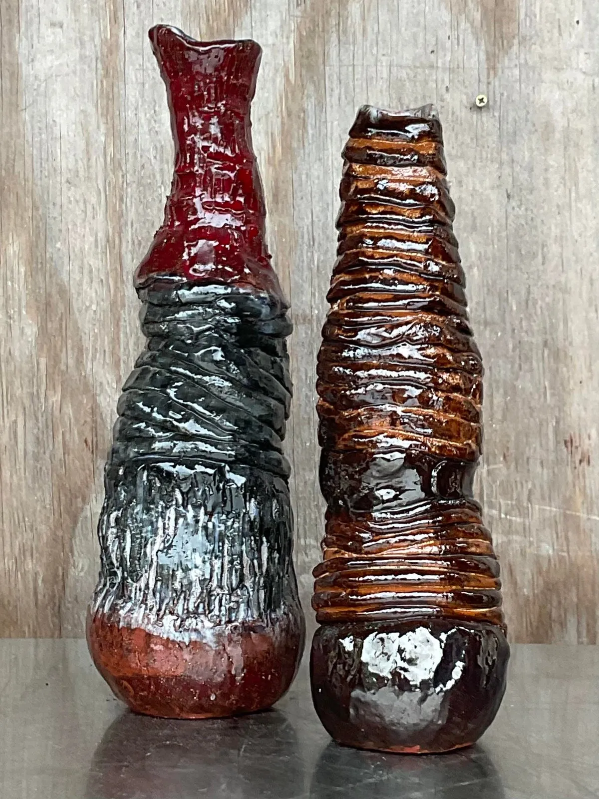 Vintage Boho Signed Hand Made Studio Pottery Vases - a Pair — additional photo 3
