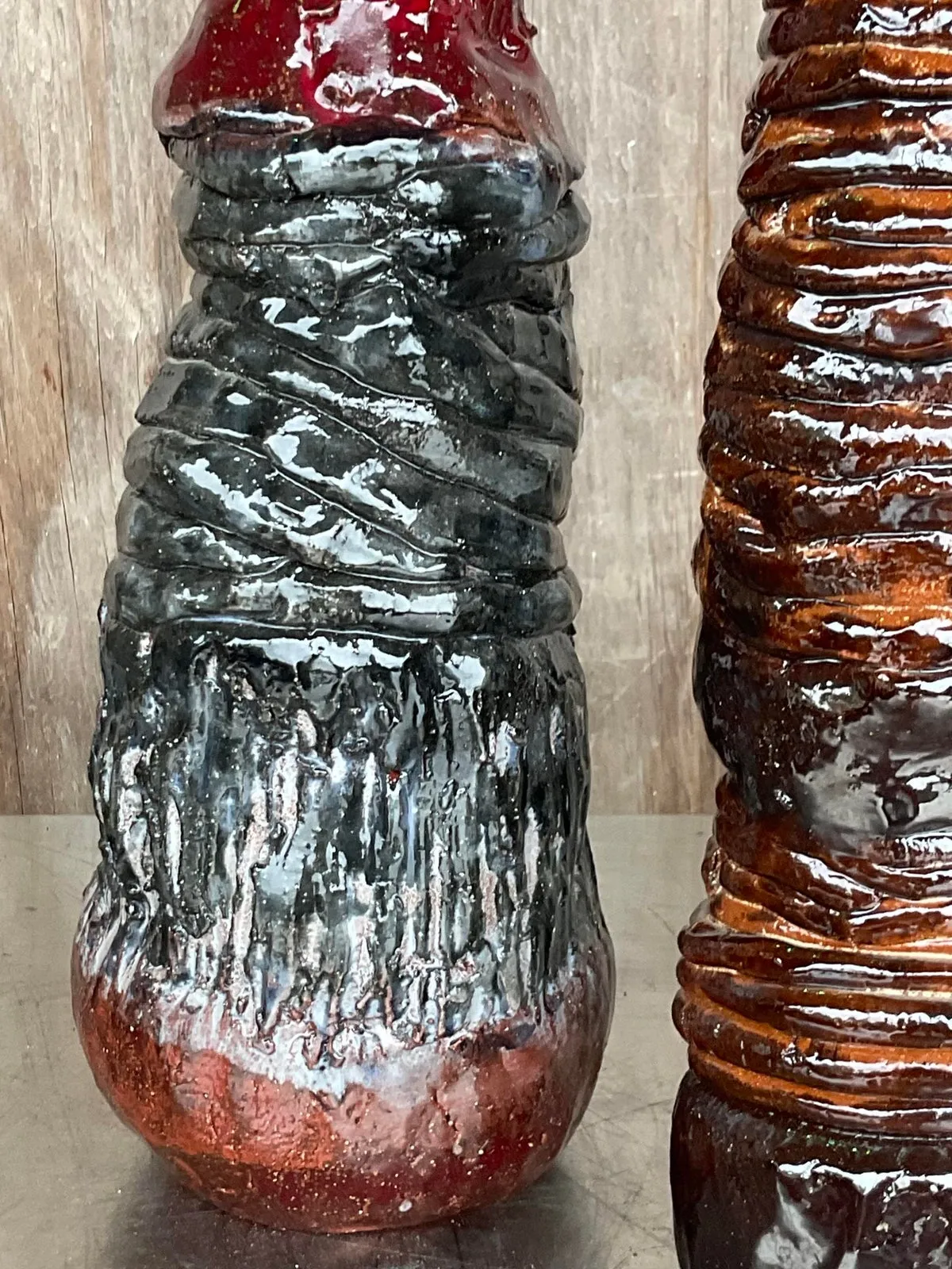 Vintage Boho Signed Hand Made Studio Pottery Vases - a Pair — additional photo 4