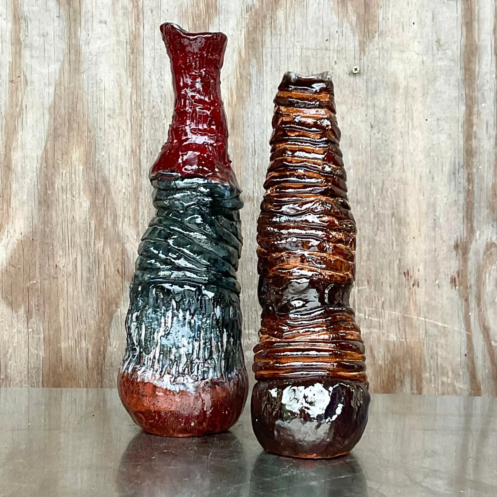 Vintage Boho Signed Hand Made Studio Pottery Vases - a Pair — additional photo 4