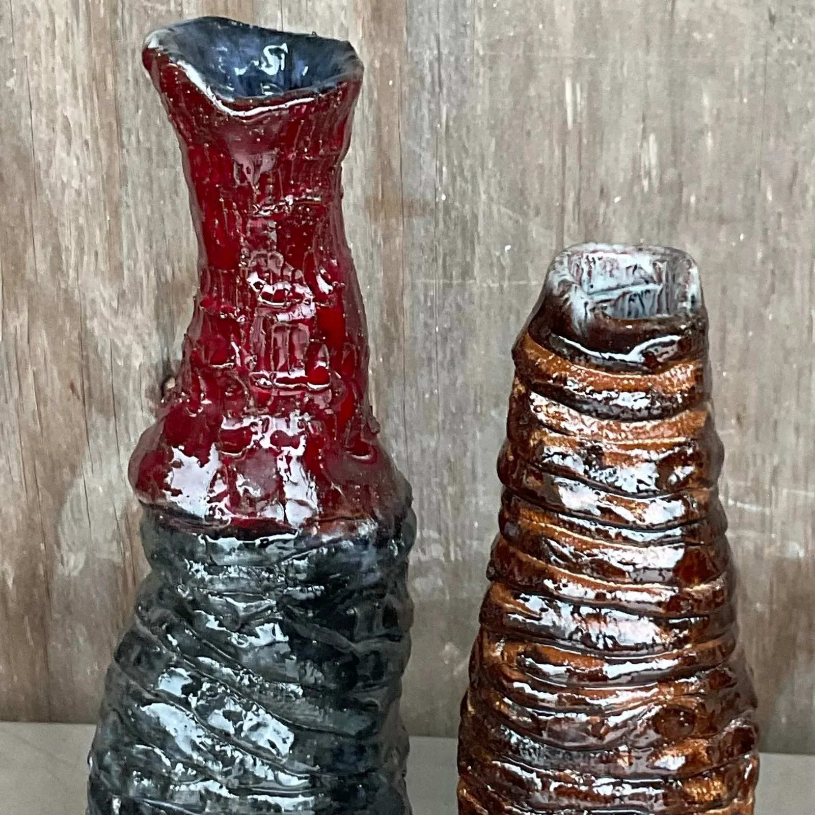 Vintage Boho Signed Hand Made Studio Pottery Vases - a Pair — additional photo 5