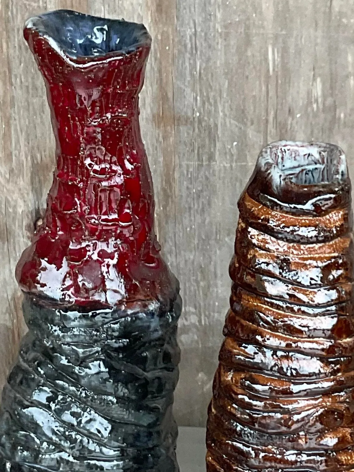 Vintage Boho Signed Hand Made Studio Pottery Vases - a Pair — additional photo 6