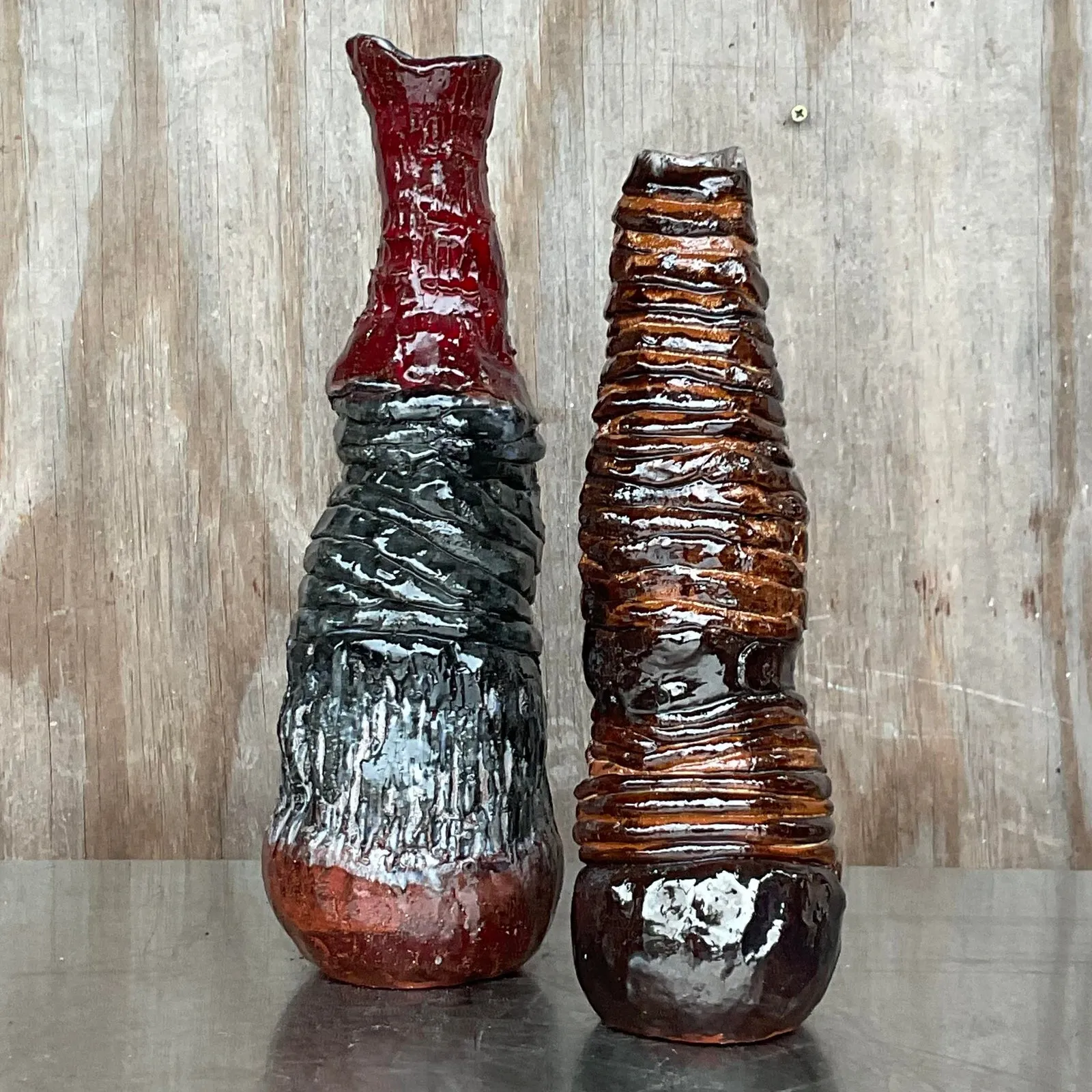 Vintage Boho Signed Hand Made Studio Pottery Vases - a Pair — additional photo 8