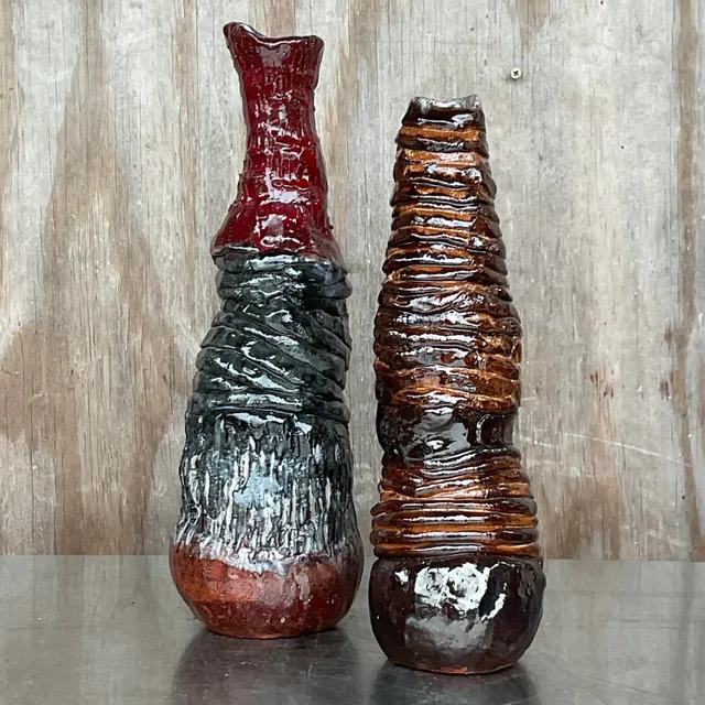 Vintage Boho Signed Hand Made Studio Pottery Vases - a Pair — additional photo 8