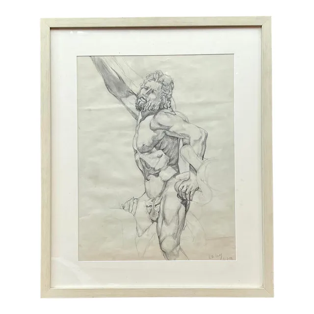 Vintage Boho Original Pencil Sketch of Man — additional photo 4