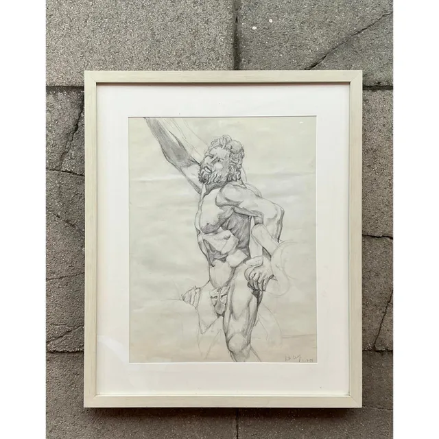 Vintage Boho Original Pencil Sketch of Man — additional photo 2
