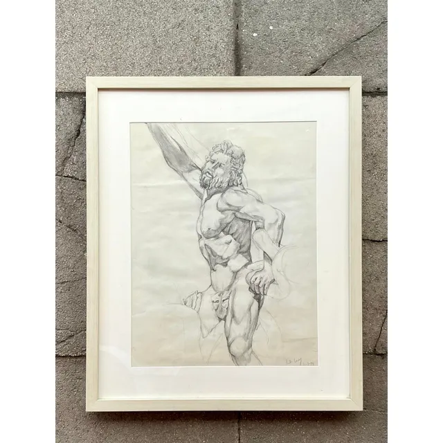 Vintage Boho Original Pencil Sketch of Man — additional photo 3