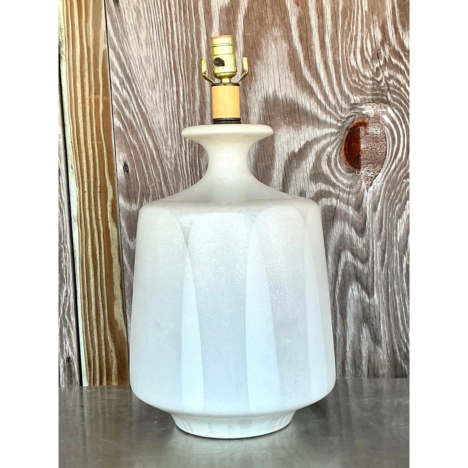 Vintage Mid-Century Light Gray Ceramic Textured Lamp — additional photo 2