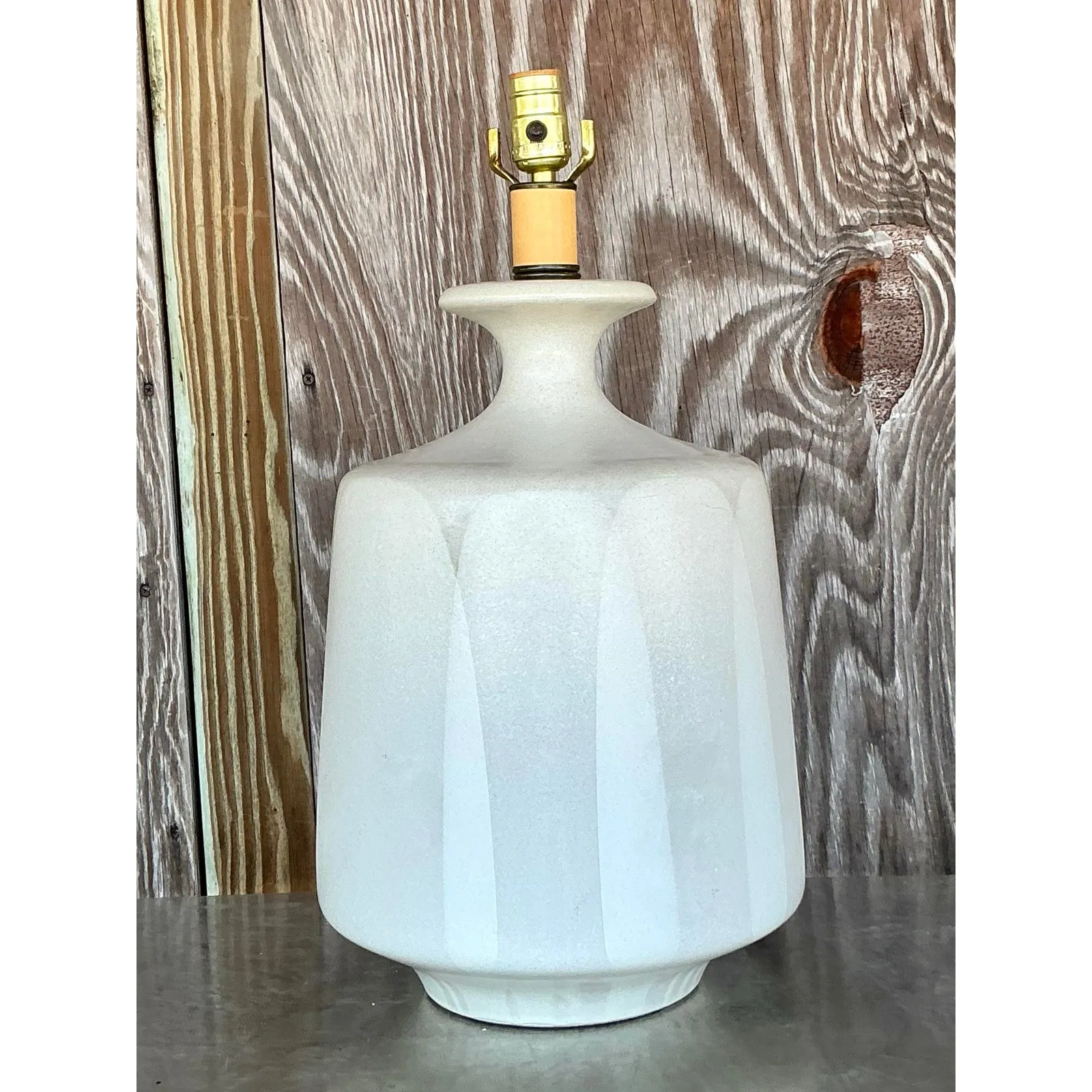 Vintage Mid-Century Light Gray Ceramic Textured Lamp — additional photo 3
