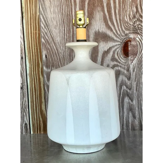 Vintage Mid-Century Light Gray Ceramic Textured Lamp — additional photo 3