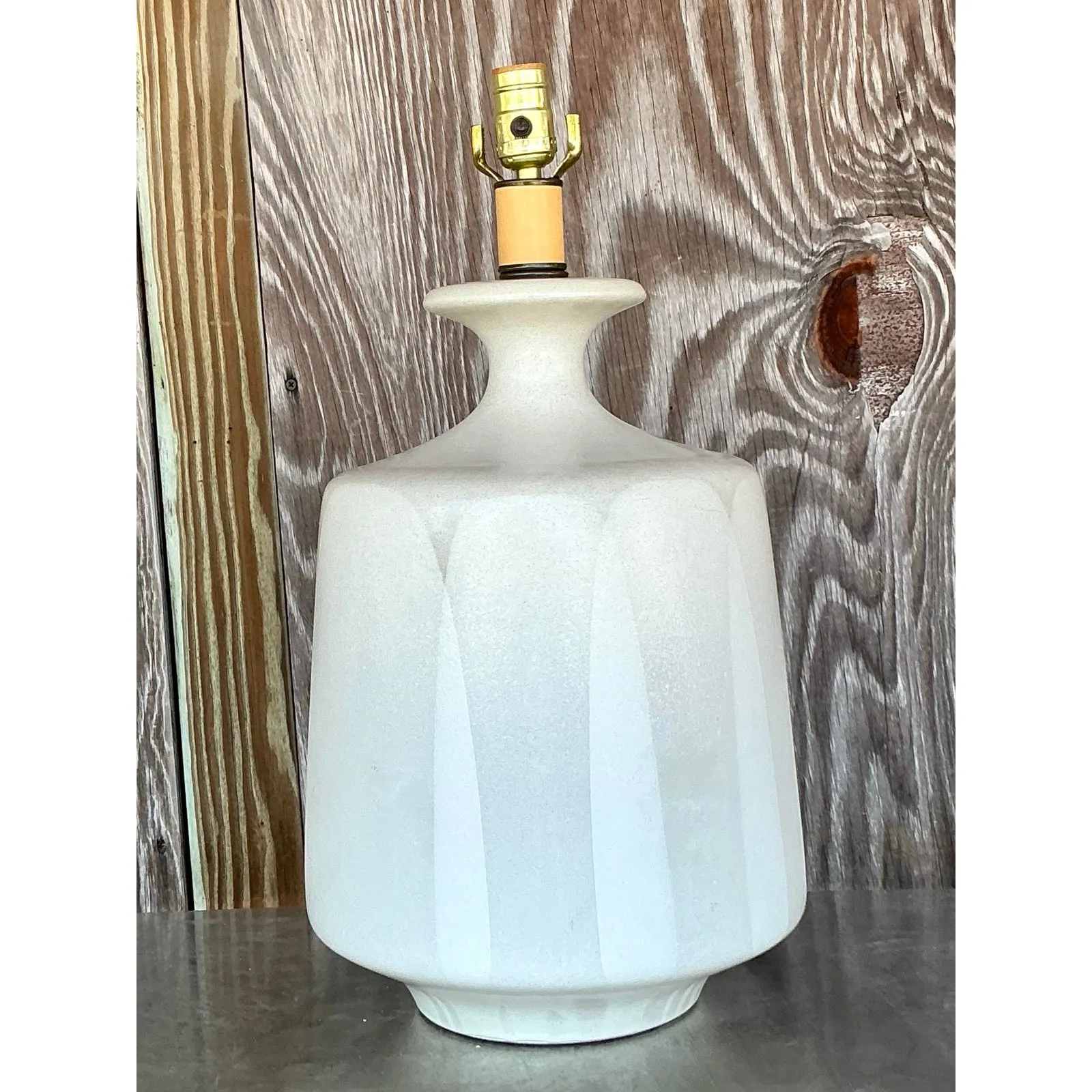 Vintage Mid-Century Light Gray Ceramic Textured Lamp — additional photo 5