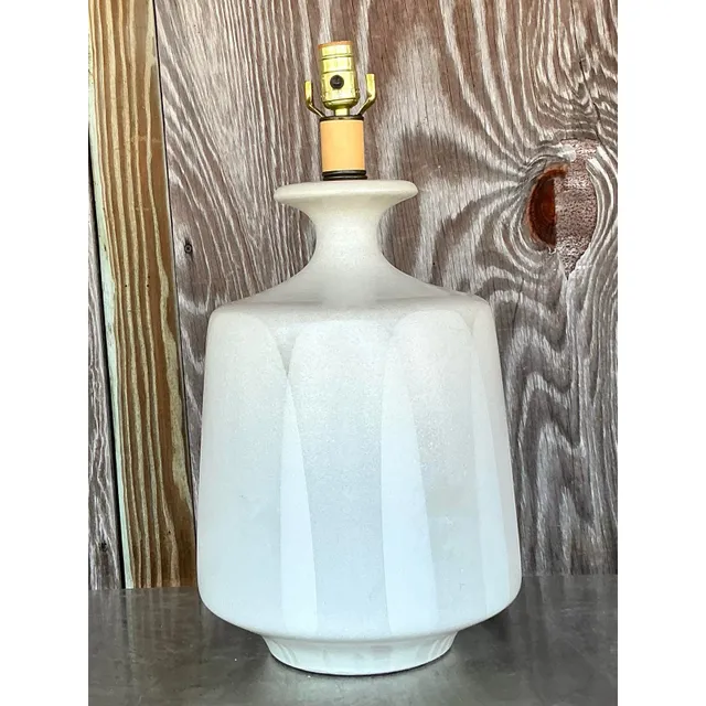 Vintage Mid-Century Light Gray Ceramic Textured Lamp — additional photo 5