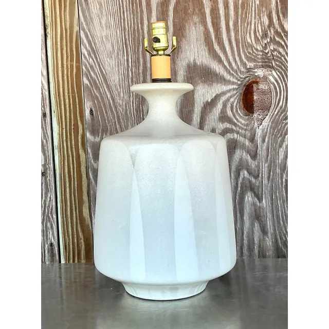 Vintage Mid-Century Light Gray Ceramic Textured Lamp — additional photo 7