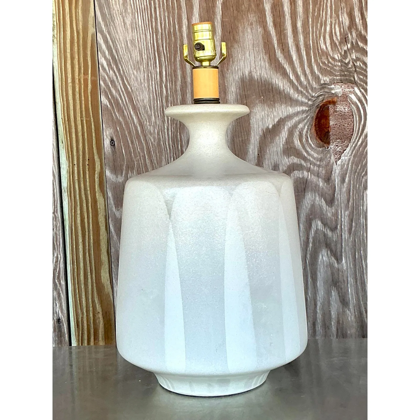 Vintage Mid-Century Light Gray Ceramic Textured Lamp — additional photo 8