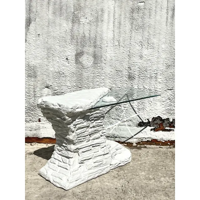 Vintage Boho Plaster Stacked Rock Console Table After Sirmos — additional photo 1