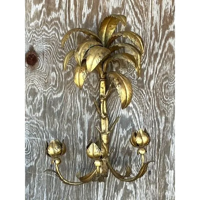 Vintage Regency Gilt Palm Wall Candle Sconce — additional photo 8