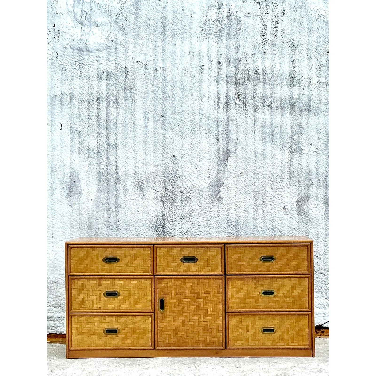 Vintage Coastal Parquet Rattan Credenza - Rattan, 64W x 30H — additional photo 1