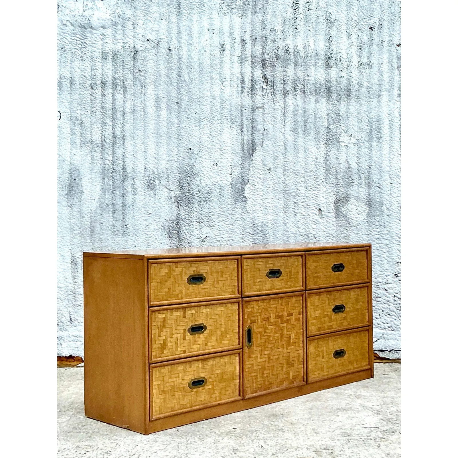 Vintage Coastal Parquet Rattan Credenza - Rattan, 64W x 30H — additional photo 2