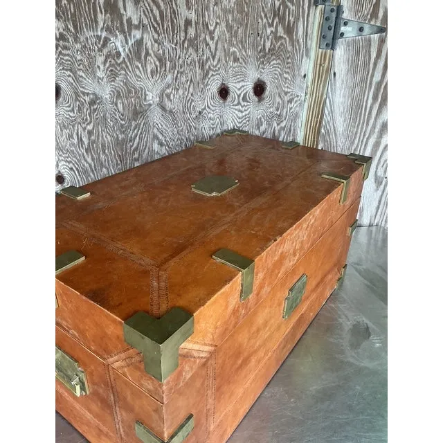 Vintage Boho Leather Wrapped Campaign Trunk — additional photo 3