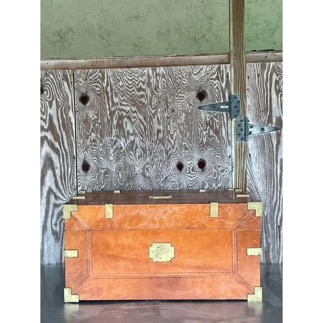 Vintage Boho Leather Wrapped Campaign Trunk — additional photo 1
