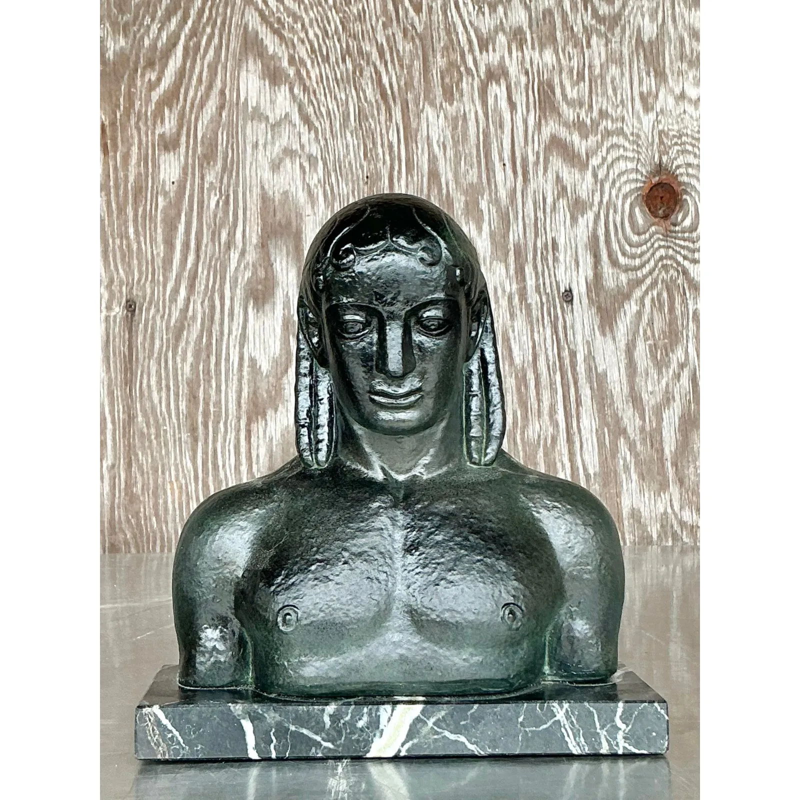 Mid 20th Century Vintage Boho Patinated Plaster Bust of Man — additional photo 2