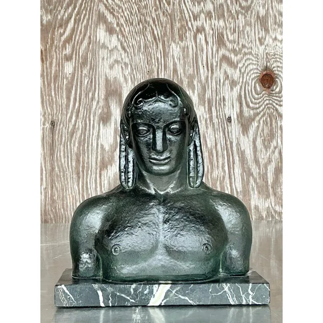 Mid 20th Century Vintage Boho Patinated Plaster Bust of Man — additional photo 2