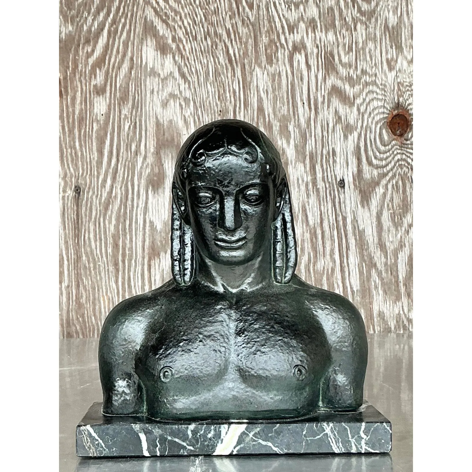 Mid 20th Century Vintage Boho Patinated Plaster Bust of Man — additional photo 1