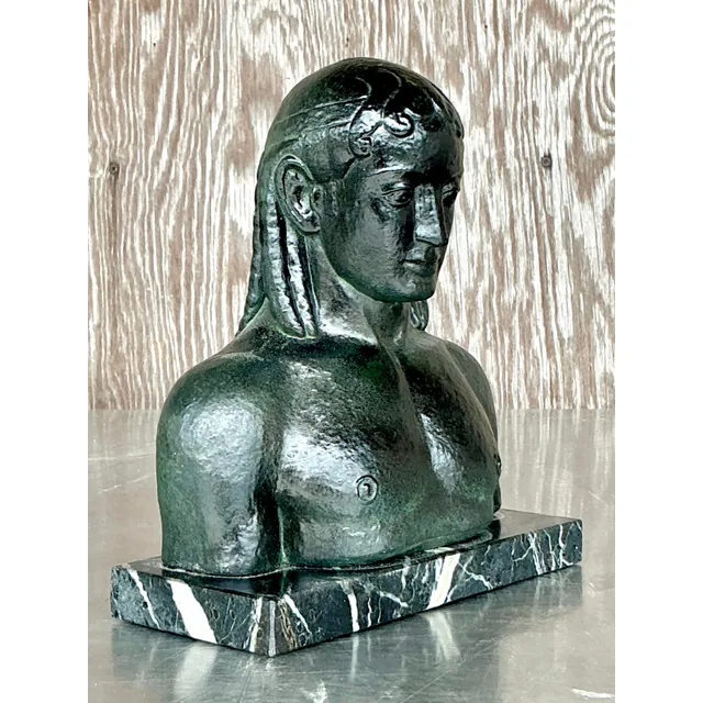 Mid 20th Century Vintage Boho Patinated Plaster Bust of Man — additional photo 3
