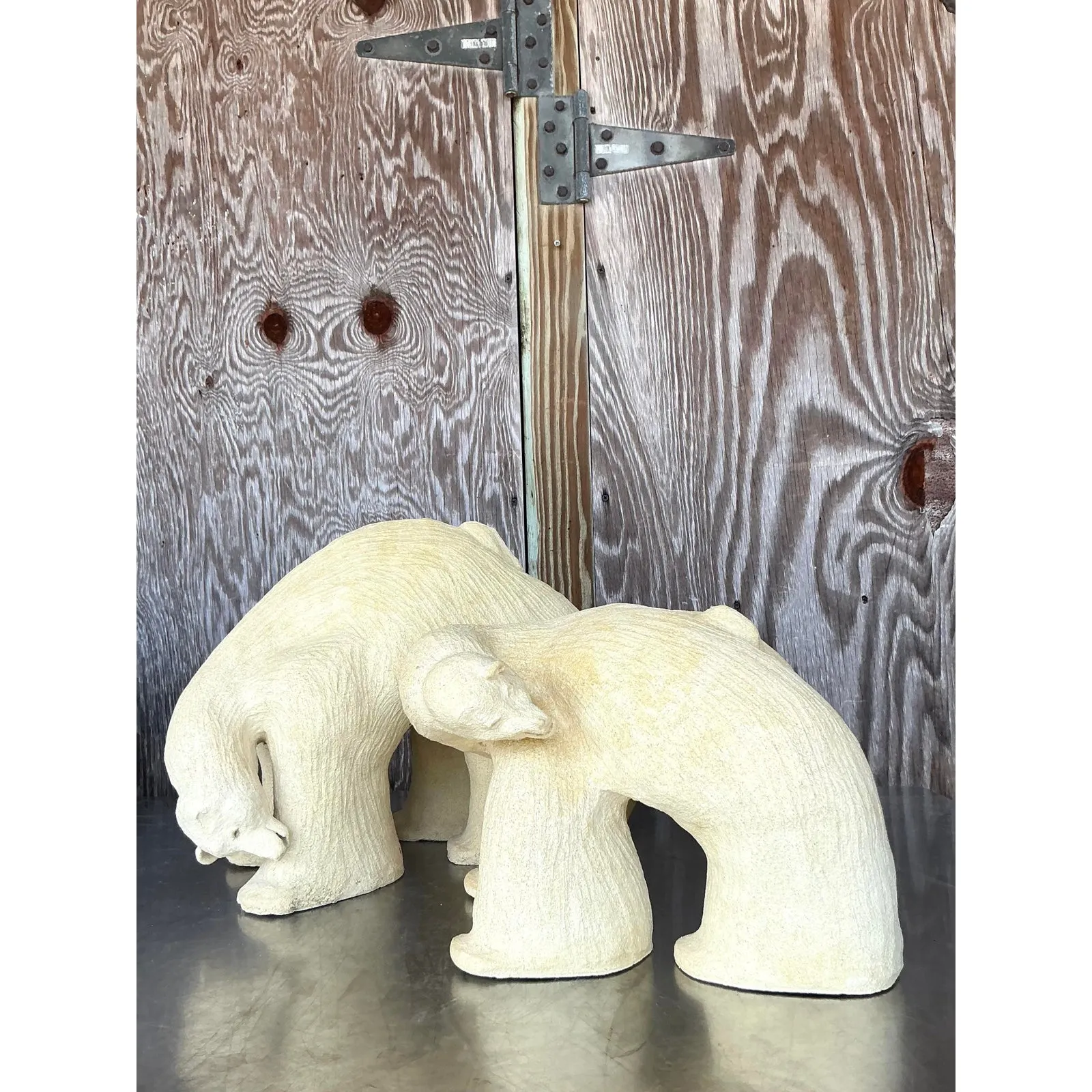 Vintage Boho Monumental Original Studio Pottery Polar Bears - A Pair