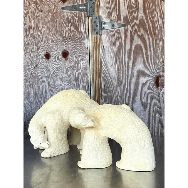 Vintage Boho Monumental Original Studio Pottery Polar Bears - A Pair — additional photo 1