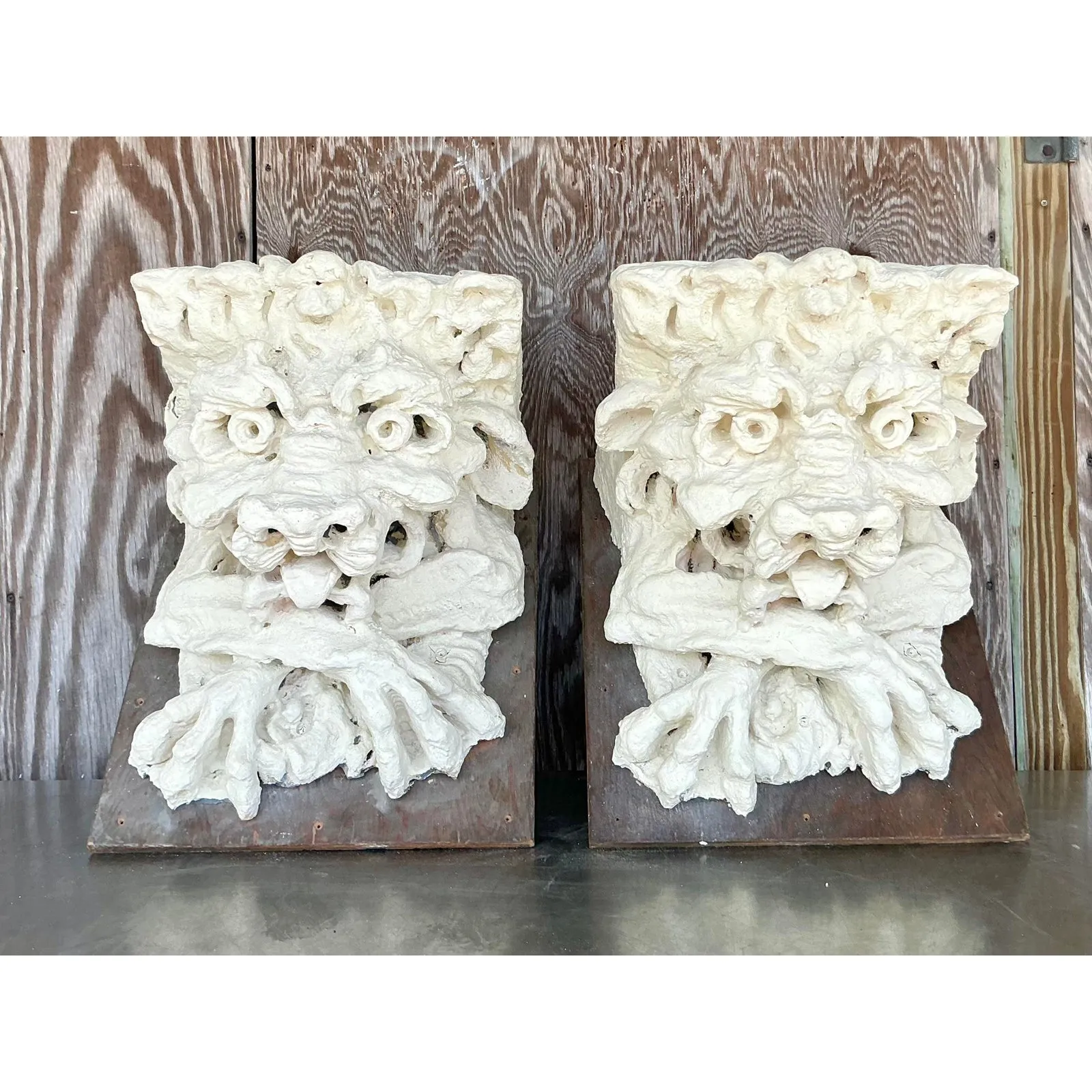 Vintage Boho Plaster Over Fiberglass Gargoyle Corbels - A Pair — additional photo 3