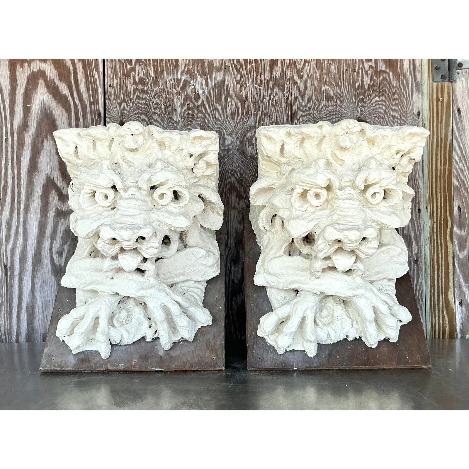 Vintage Boho Plaster Over Fiberglass Gargoyle Corbels - A Pair — additional photo 2