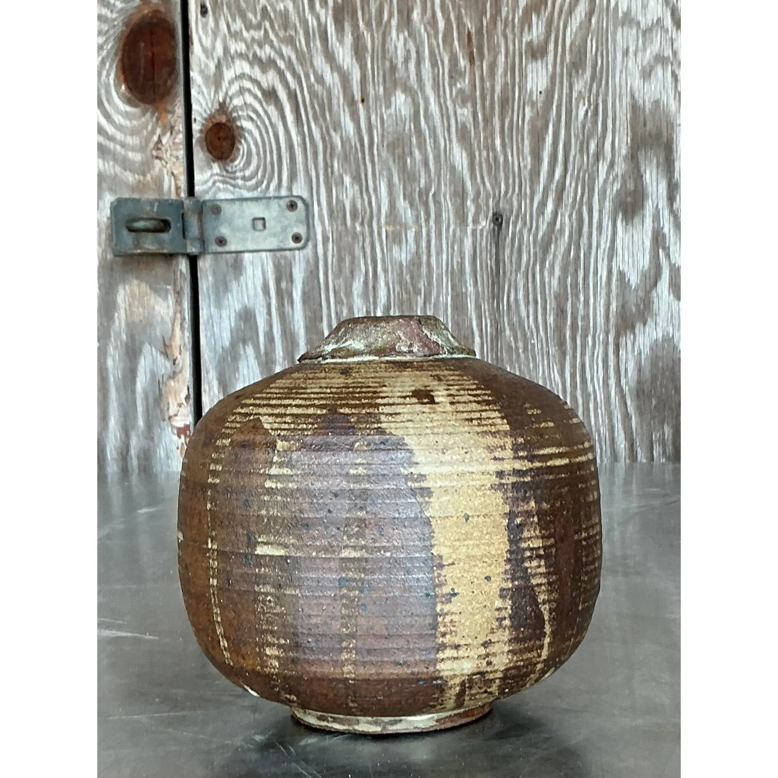 Vintage Boho Studio Pottery Vase - Stone, 5.25W x 5.25H — additional photo 1