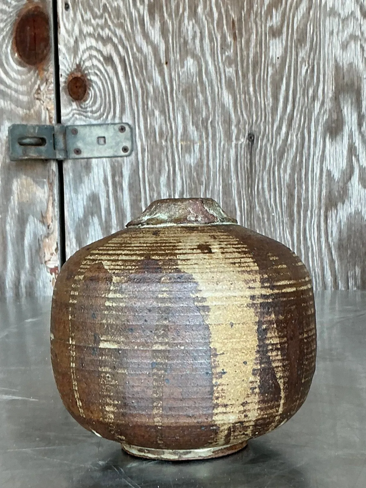 Vintage Boho Studio Pottery Vase - Stone, 5.25W x 5.25H — additional photo 1