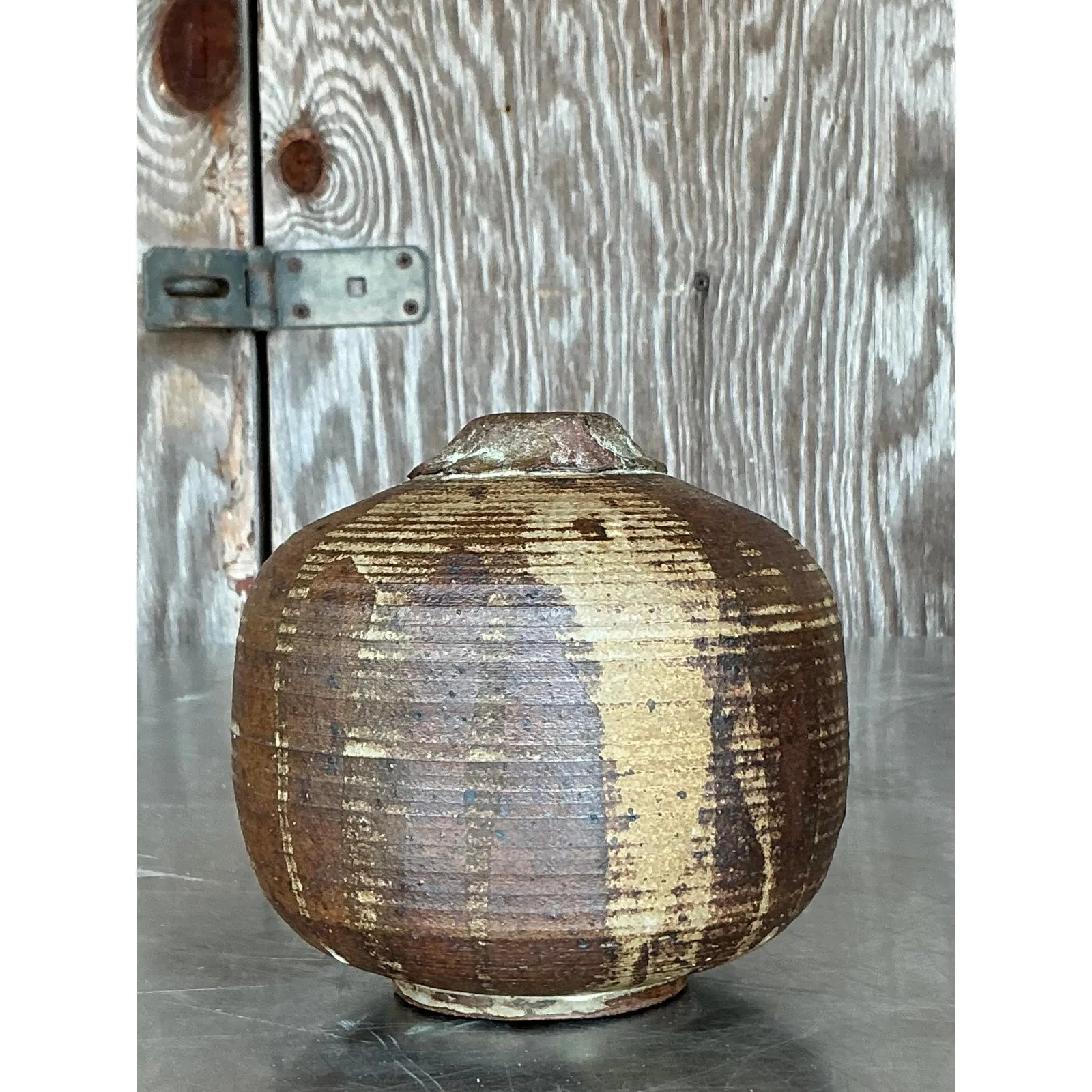Vintage Boho Studio Pottery Vase - Stone, 5.25W x 5.25H — additional photo 4