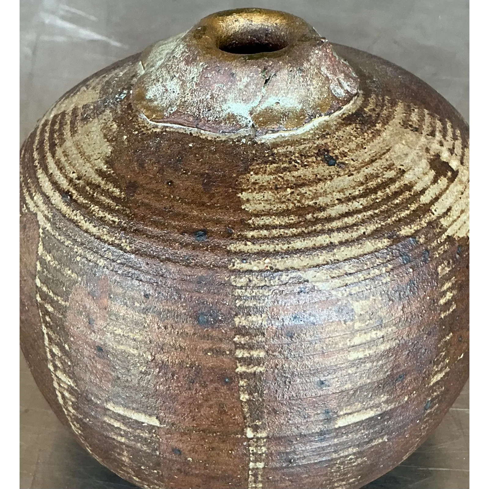 Vintage Boho Studio Pottery Vase - Stone, 5.25W x 5.25H — additional photo 3