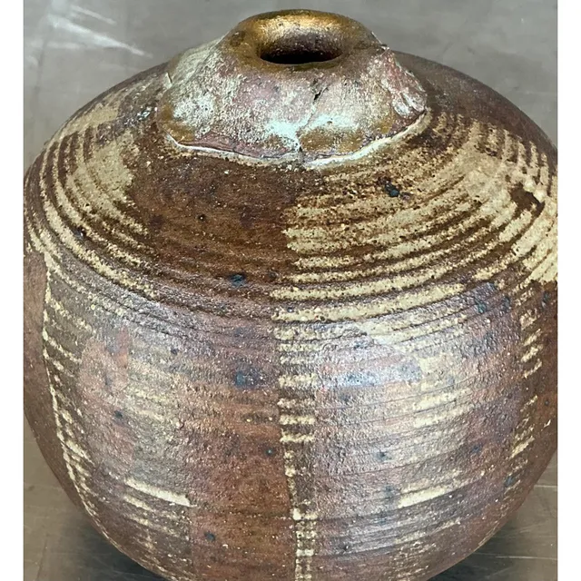 Vintage Boho Studio Pottery Vase - Stone, 5.25W x 5.25H — additional photo 3